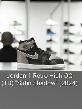 Jordan 1 Retro High OG (TD) "Satin Shadow" Kids 5c NEW W/OG BOX